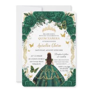 Quinceañera Emerald Green Floral Gold Princess