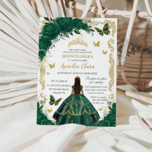 Quinceañera Emerald Green Floral Gold Princess