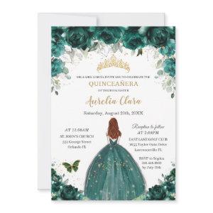 Quinceañera Emerald Green Floral Gold Princess