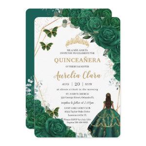 Quinceañera Emerald Green Floral Gold Princess