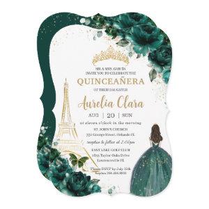 Quinceañera Emerald Green Floral Paris Gold Crown