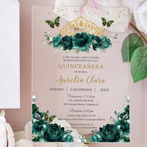 Quinceañera Emerald Green Floral Princess Crown Acrylic