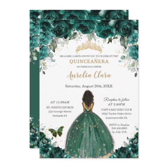 Quinceañera Emerald Green Floral Princess Crown