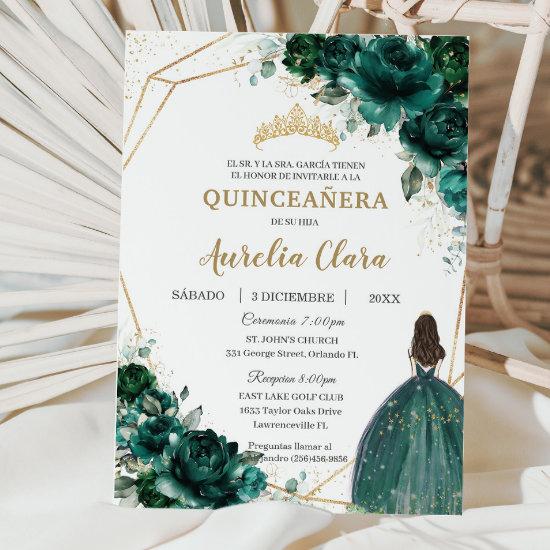 Quinceañera Emerald Green Floral Princess Español