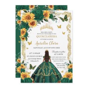 Quinceañera Emerald Green Floral Sunflowers Gold