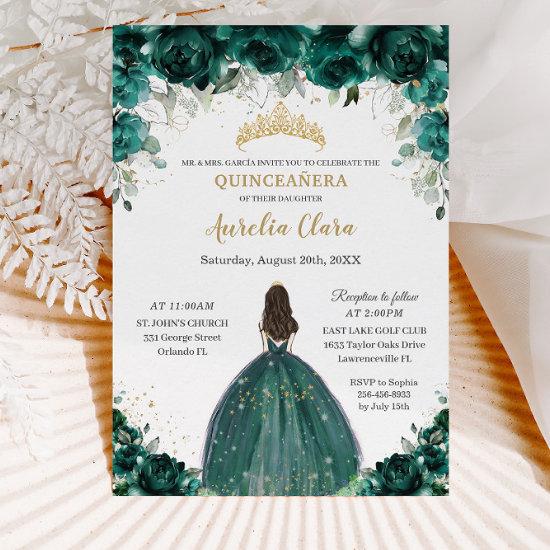 Quinceañera Emerald Green Floral Tiara Princess
