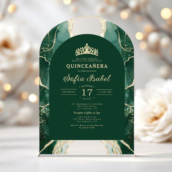 Quinceañera Emerald Green Gold Agate Elegant Acrylic
