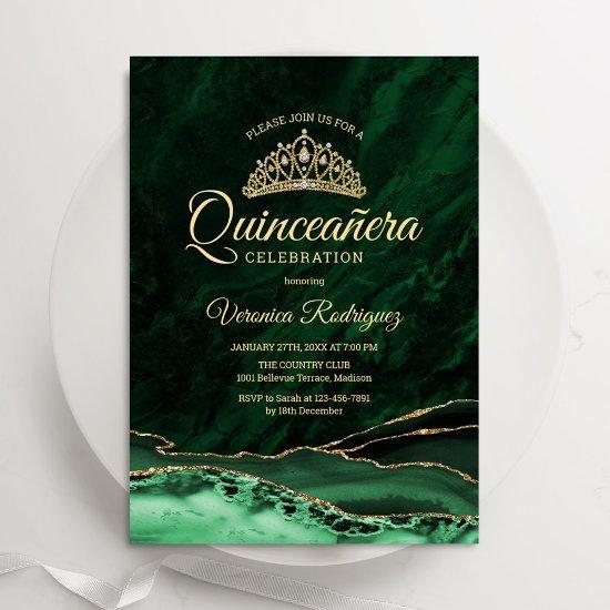 Quinceanera Emerald Green Gold Agate Marble