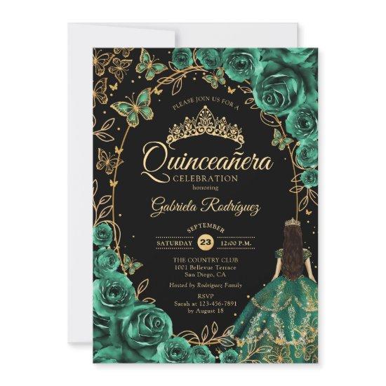 Quinceanera Emerald Green Gold Black