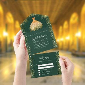 Quinceanera emerald green gold dress glitter RSVP All In One