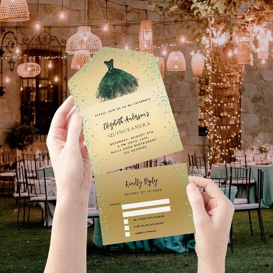 Quinceanera emerald green gold dress glitter RSVP All In One