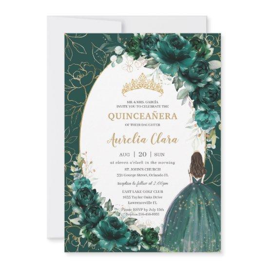 Quinceañera Emerald Green Gold Floral Princess