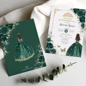 Quinceañera Emerald Green Gold Floral Princess