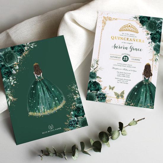 Quinceañera Emerald Green Gold Floral Princess