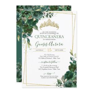 Quinceañera Emerald Green & Gold Watercolor Floral