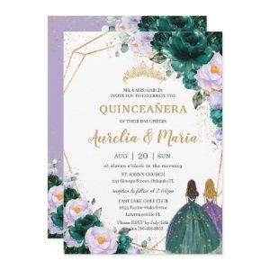 Quinceañera Emerald Green Lilac Floral Roses Twins