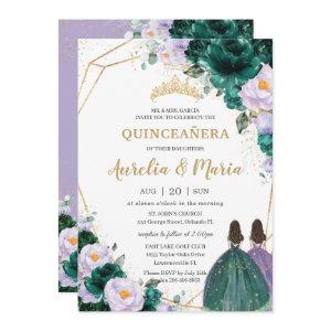 Quinceañera Emerald Green Lilac Floral Roses Twins