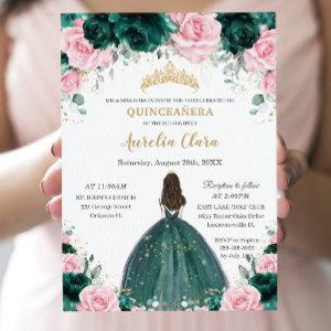 Quinceañera Emerald Green Pink Floral Princess