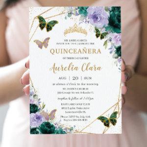 Quinceañera Emerald Green Purple Lilac Floral