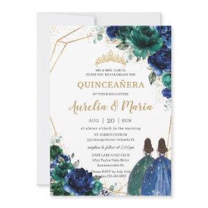 Quinceañera Emerald Green Royal Blue Floral Twins