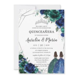 Quinceañera Emerald Green Royal Blue Floral Twins