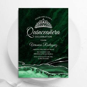 Quinceanera Emerald Green Silver Agate Marble