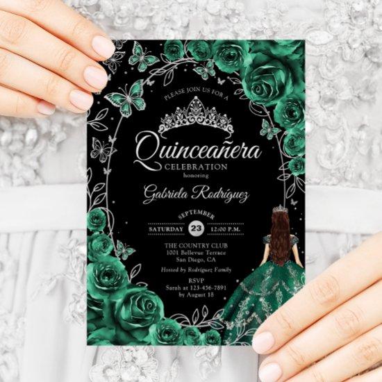 Quinceanera Emerald Green Silver Black