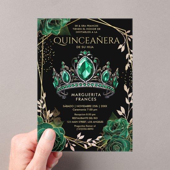 Quinceañera Emerald Green Tiara Black Spanish  Acrylic