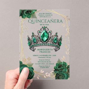 Quinceañera Emerald Green Tiara Floral Spanish Acrylic