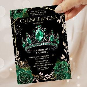 Quinceañera Emerald Green Tiara Floral Spanish