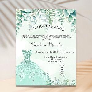 Quinceanera enchanted forest ferns dress budget flyer