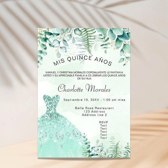 Quinceanera enchanted forest ferns dress