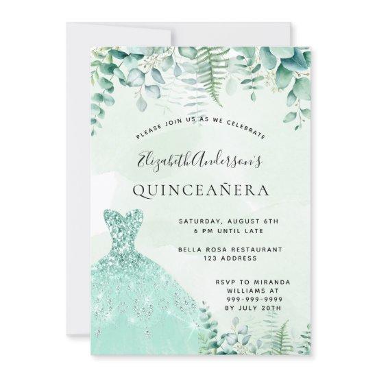 Quinceanera enchanted forest greenry dress