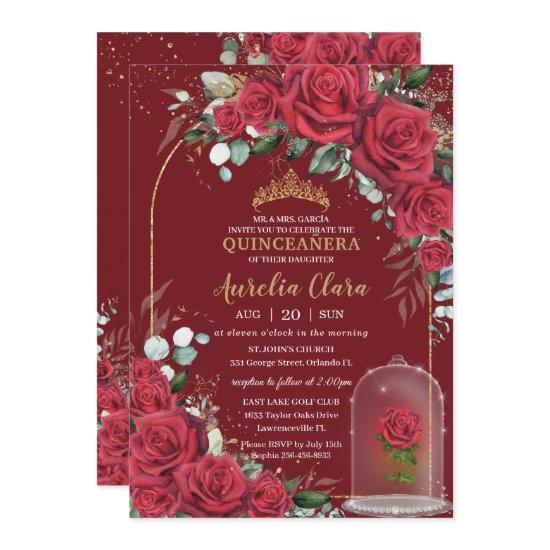 Quinceañera Enchanted Red Rose Floral Princess