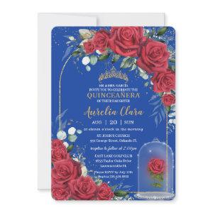 Quinceañera Enchanted Red Rose Floral Royal Blue