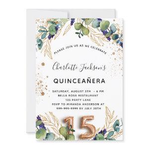 Quinceanera eucalyptus greenery glitter elegant