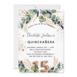 Quinceanera eucalyptus greenery glitter elegant