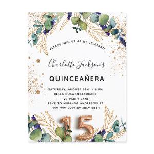 Quinceanera eucalyptus greenery glitter elegant  postcard
