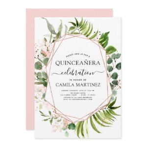 Quinceanera Eucalyptus Rose Gold Geometric Invitat