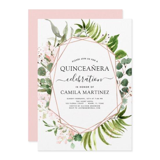 Quinceanera Eucalyptus Rose Gold Geometric Invitat