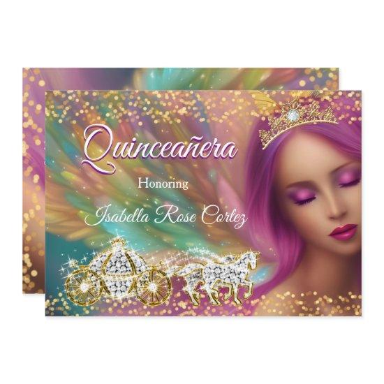 Quinceañera Fairytale Purple Pink Gold Carriage