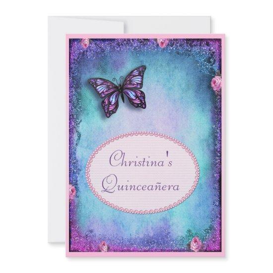 Quinceañera Faux Glitter, Butterfly, Roses & Lace