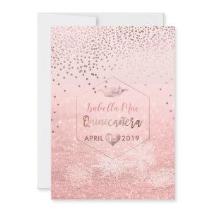 Quinceanera/Faux Rose Gold Confetti+Snow Bokeh