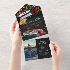 Quinceañera fiesta Floral lowrider save the date All In One