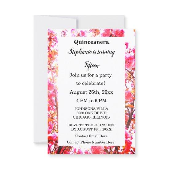 Quinceanera Fifteenth Birthday Cherry Pink Floral