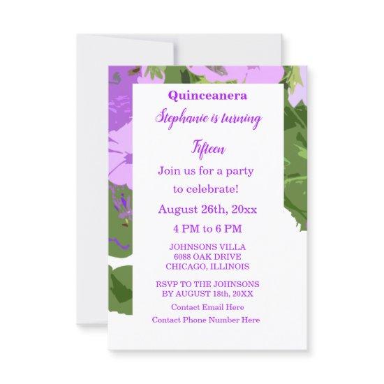 Quinceanera Fifteenth Birthday Purple Floral 2023
