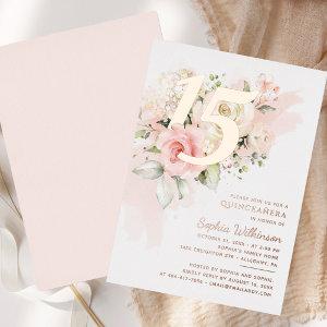 Quinceanera Floral 15th Birthday Rose Gold Foil