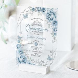 Quinceanera Floral Baby Blue Silver Acrylic
