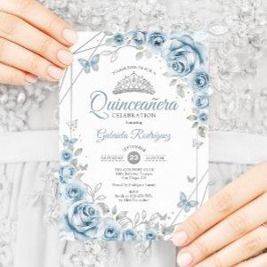 Quinceanera Floral Baby Blue Silver