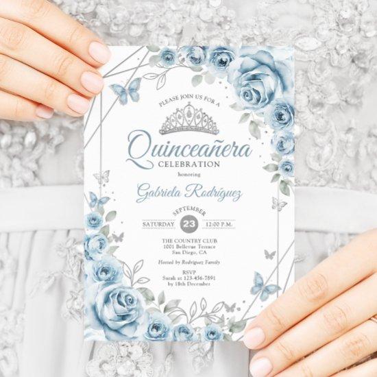 Quinceanera Floral Baby Blue Silver